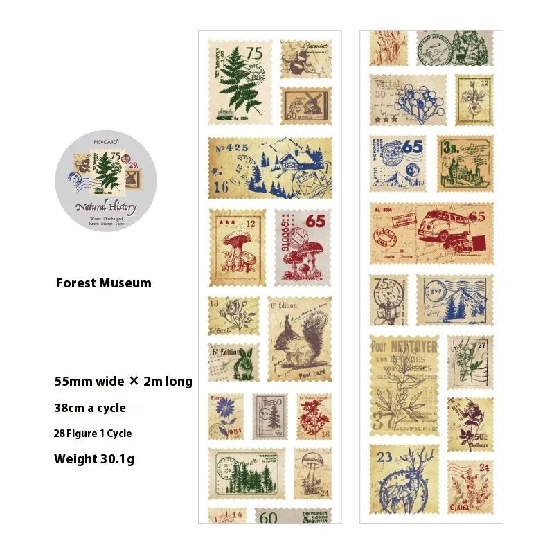 Roll of coated paper journal decoration stickers showing butterfly, forest, bird, and mushroom designs