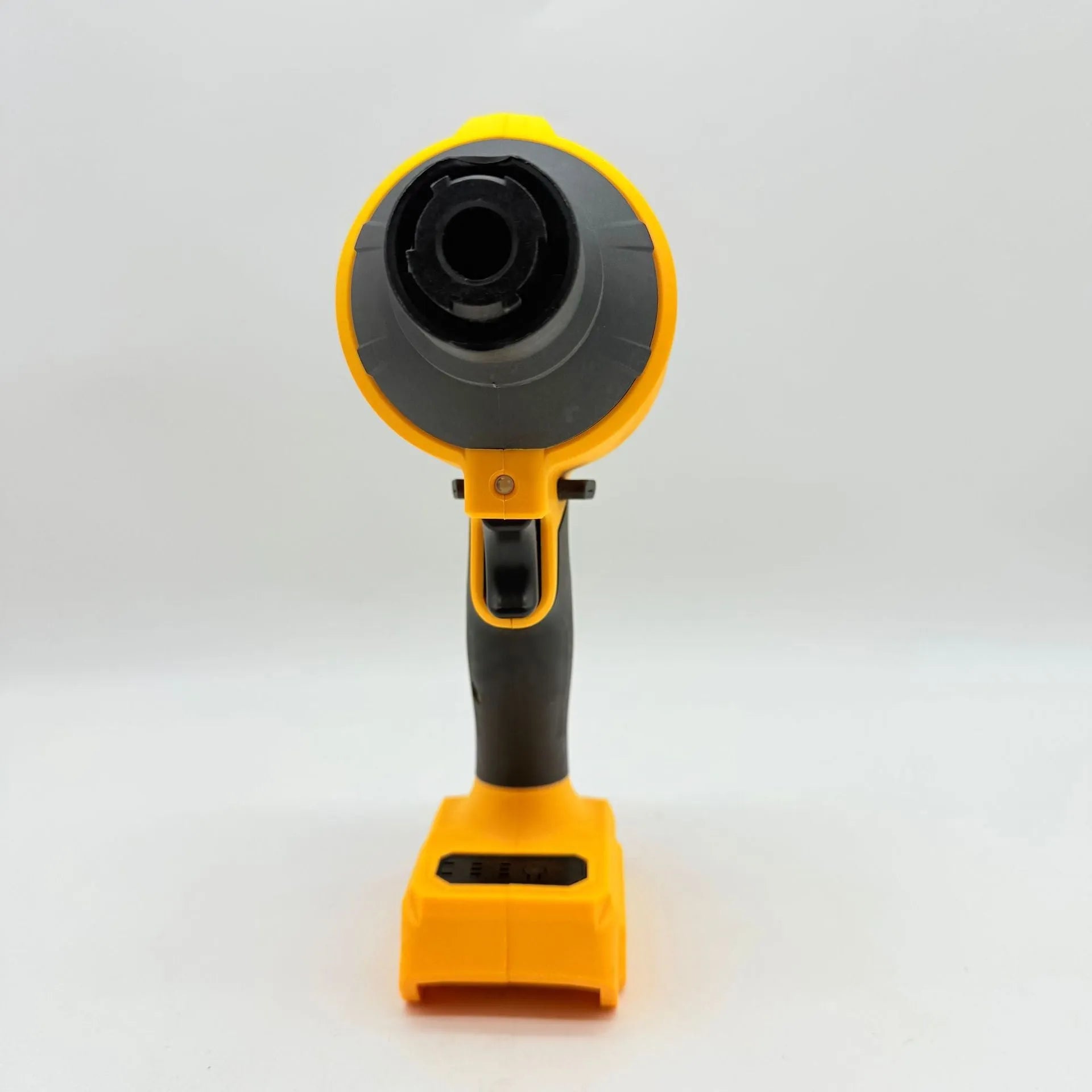 Handheld lithium battery snow blower and dust cleaner with bare metal head.
