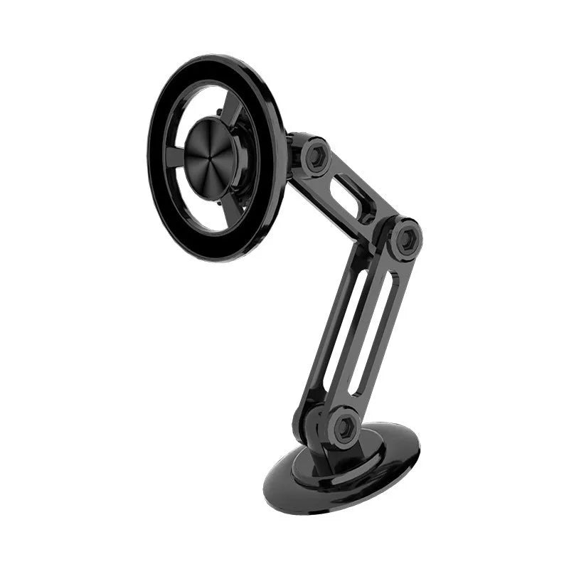 All-metal magnetic car phone holder with adjustable clip, shown in black, silver, gold, and rose gold colours.