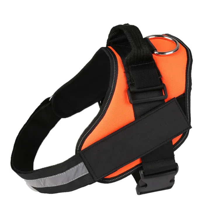 Reflective adjustable no-pull dog harness with chest strap and handle on a dog