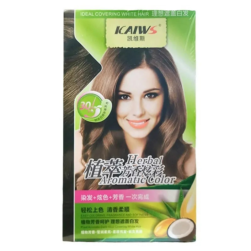 Plant aromatic hair colour cream tube showing soft luster finish in chestnut brown shade