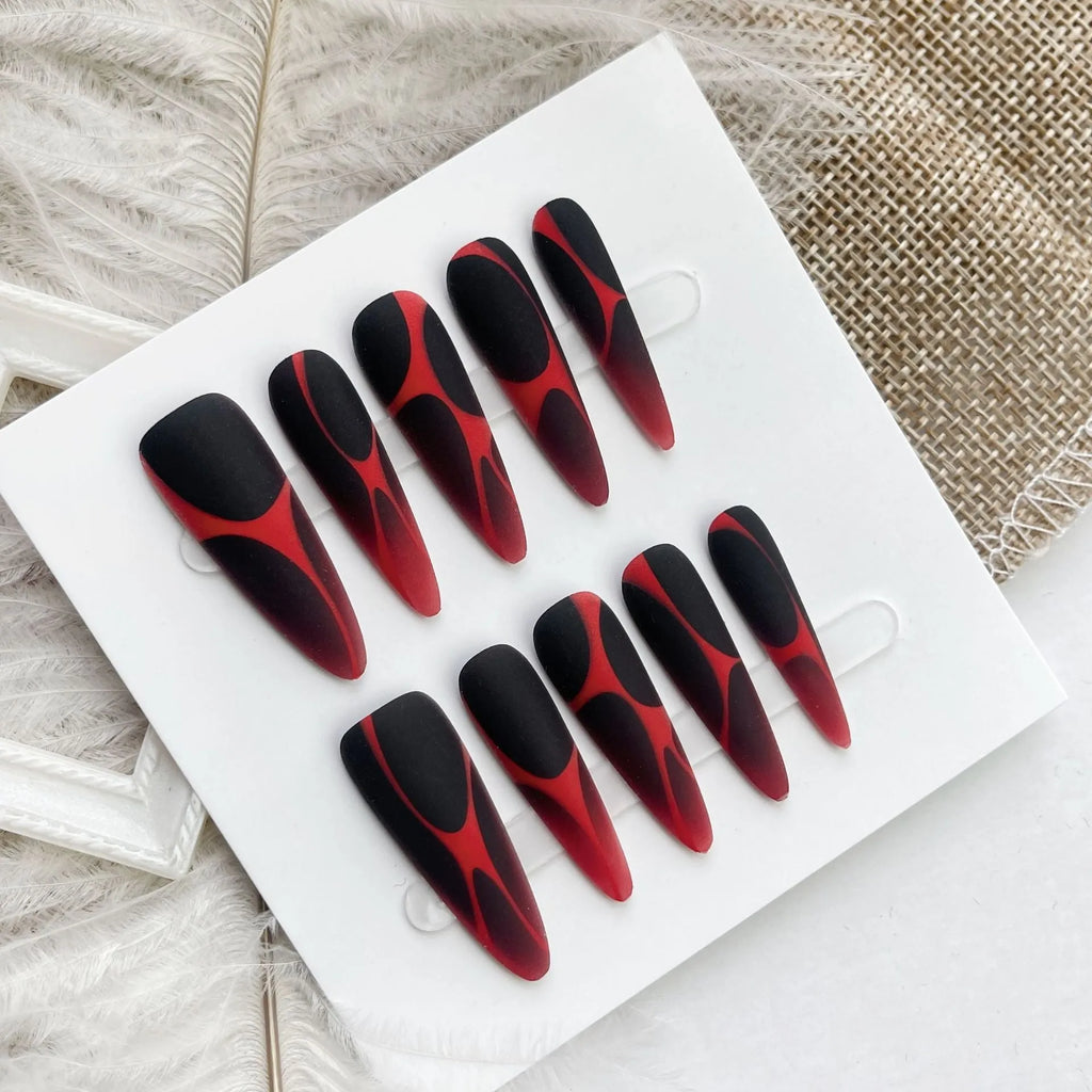 Gradient long tip press-on nails in European American wave line hot girl style with ultra-thin seamless build, 40 pieces for 4 sets