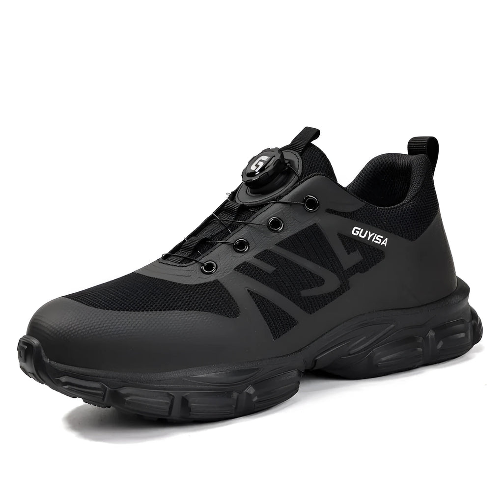 Lightweight safety work shoes with flyknit upper, steel toe cap, and anti-puncture sole