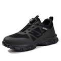 Lightweight safety work shoes with flyknit upper, steel toe cap, and anti-puncture sole