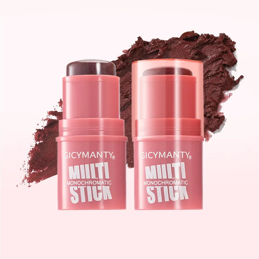 Makeup blush stick with glittering cream formula in plastic case, universal skin type, 4.2g
