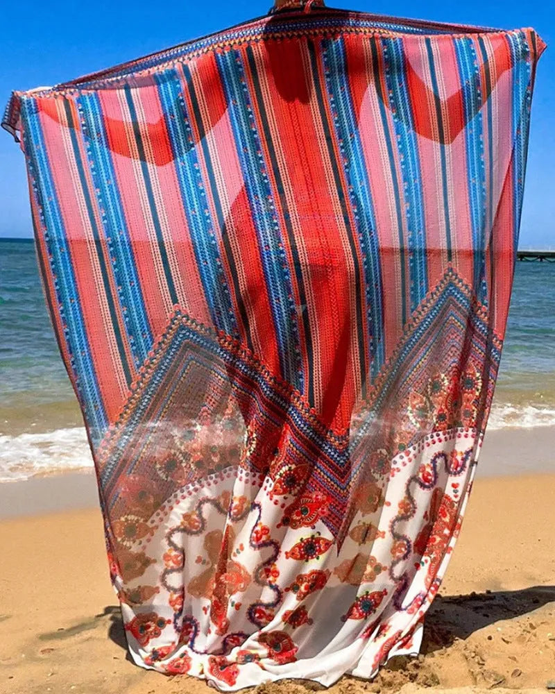 Women's three-piece split swimsuit set showing high-waist briefs and cutout blouse in polyester fabric