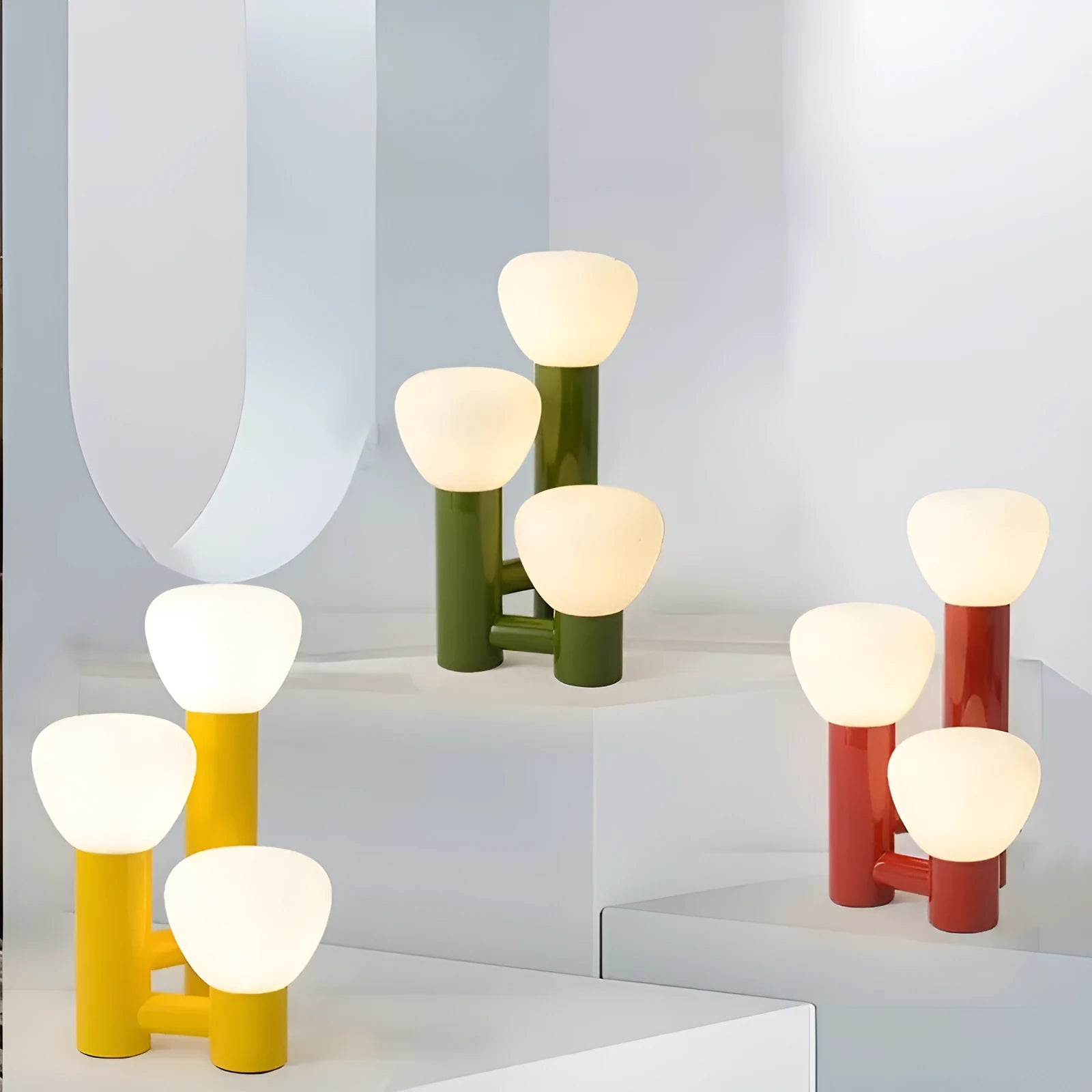 Creative bud mushroom table lamp with wrought iron glass shell and three-color dimming function for bedside use