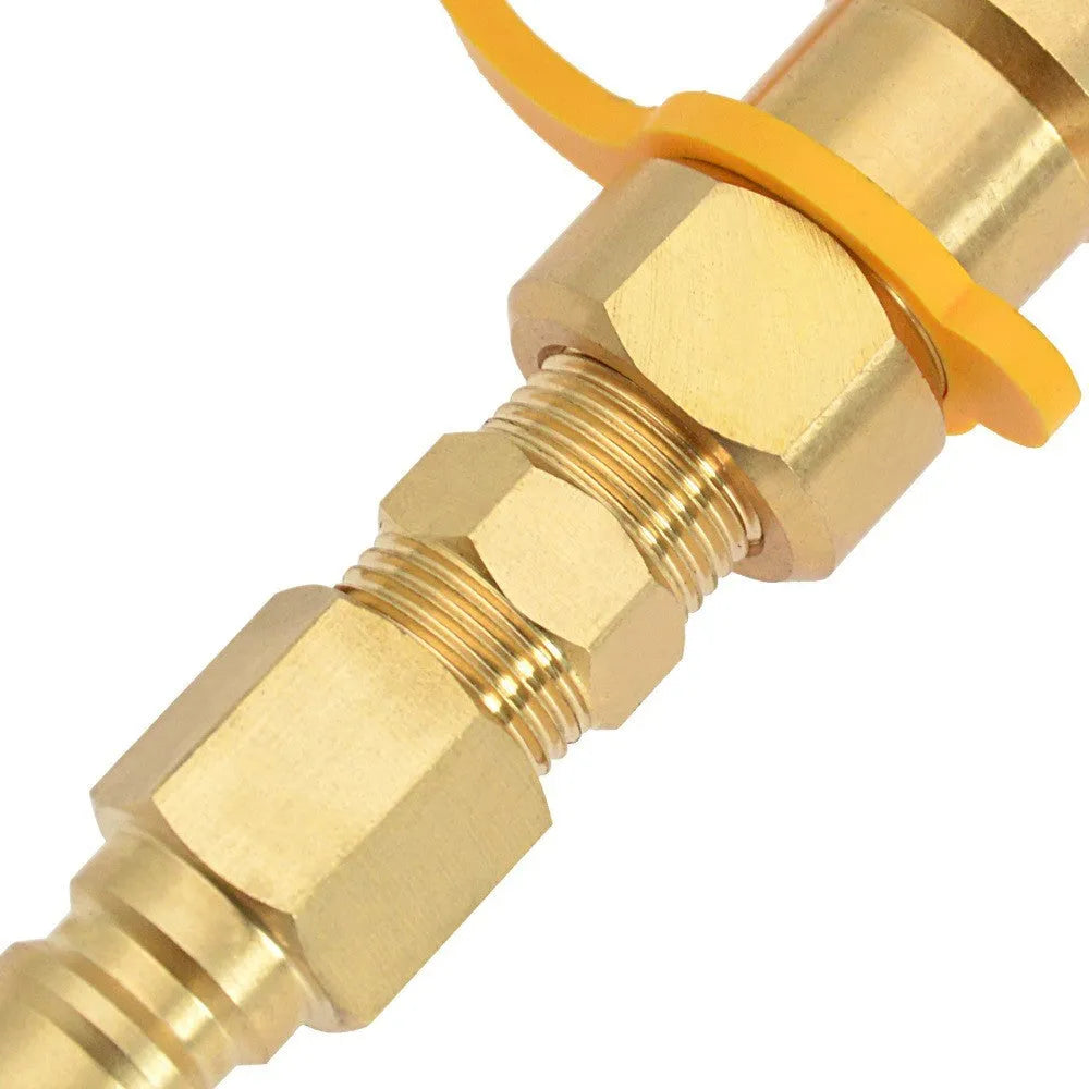 Gold brass gas propane conversion charging connector with 3/8 inch American standard threads