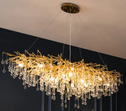 Postmodern light luxury water drop crystal chandelier with aluminium frame, adjustable height 0.5m, diameter 600mm