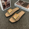 Women's apricot summer flat slippers with a non-slip PVC sole, shown on a light background.