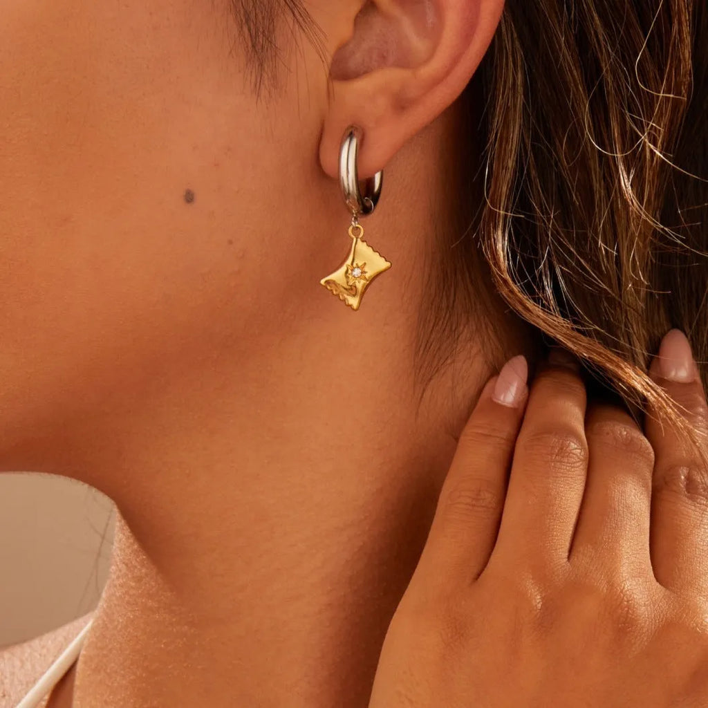Gold plated stainless steel Christmas tree and heart shape earrings for women with star and geometric design options