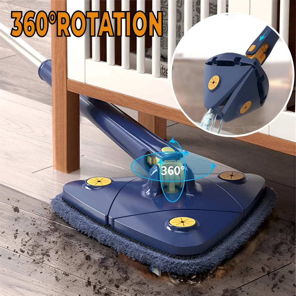 Extendable triangle cleaning mop with rotating head and stainless steel pole in blue colour