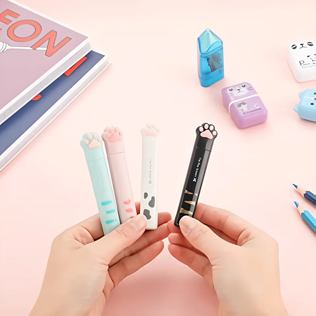 Cat paw mini folding scissors in pink, white, black, and blue colour options
