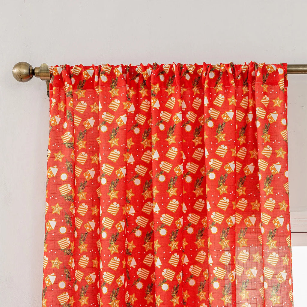 Christmas curtain with snowman and angel cartoon print in green, 1 metre length.