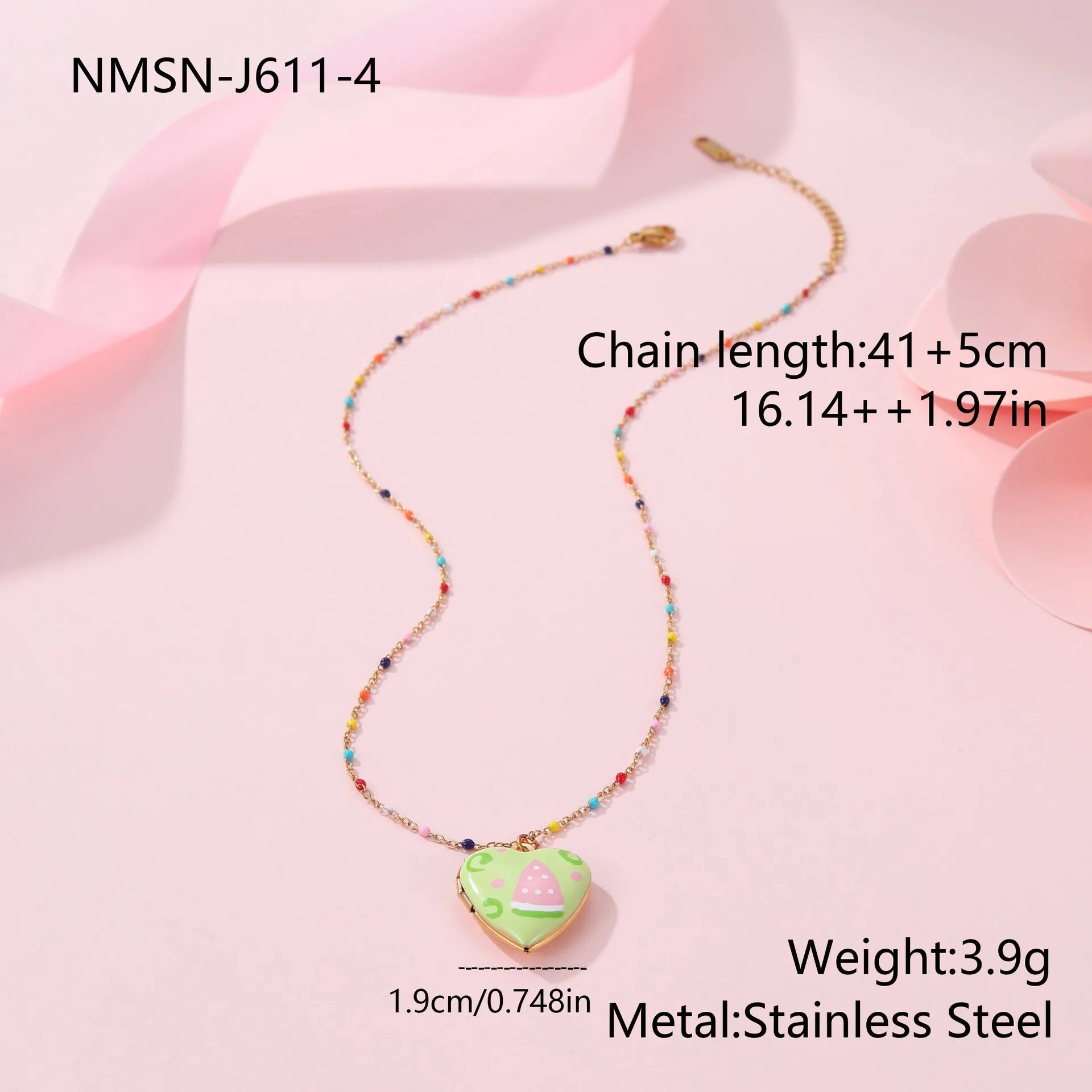 Women's stainless steel necklace with fruit pendant designs in gold plating on adjustable chain