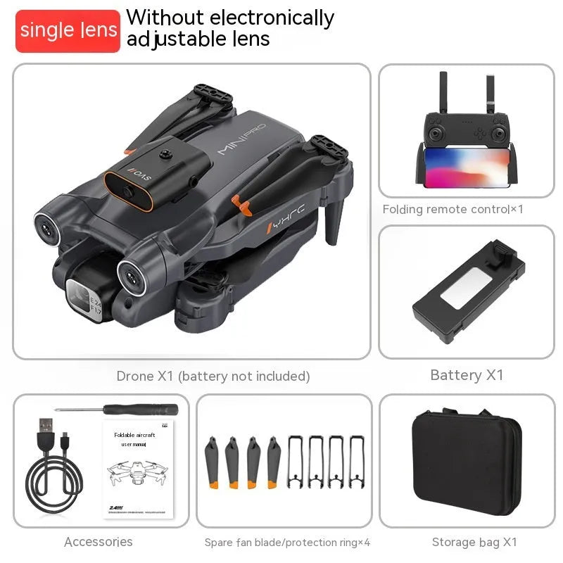 P12 Black and Orange quadcopter drones with HD cameras showing folded and unfolded positions