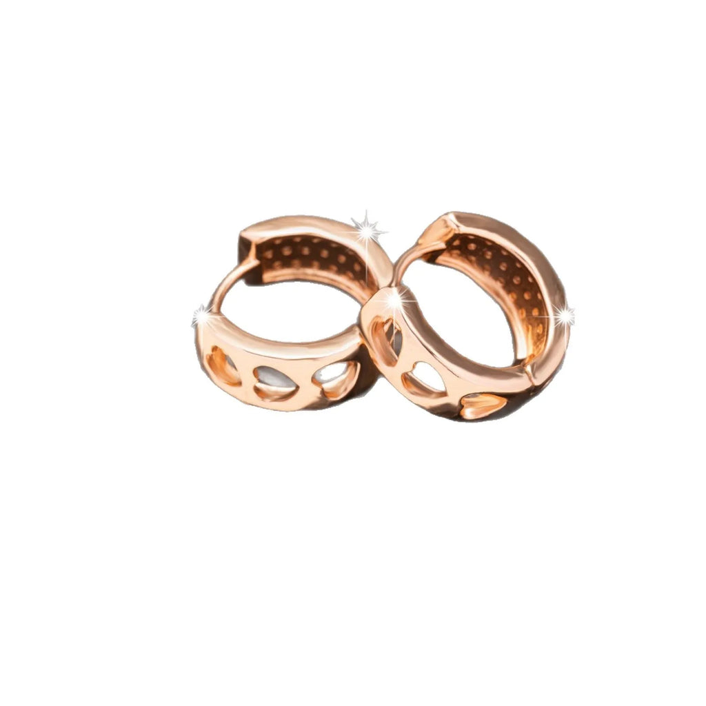 Rose gold hollow heart earrings with circular design and electroplated finish