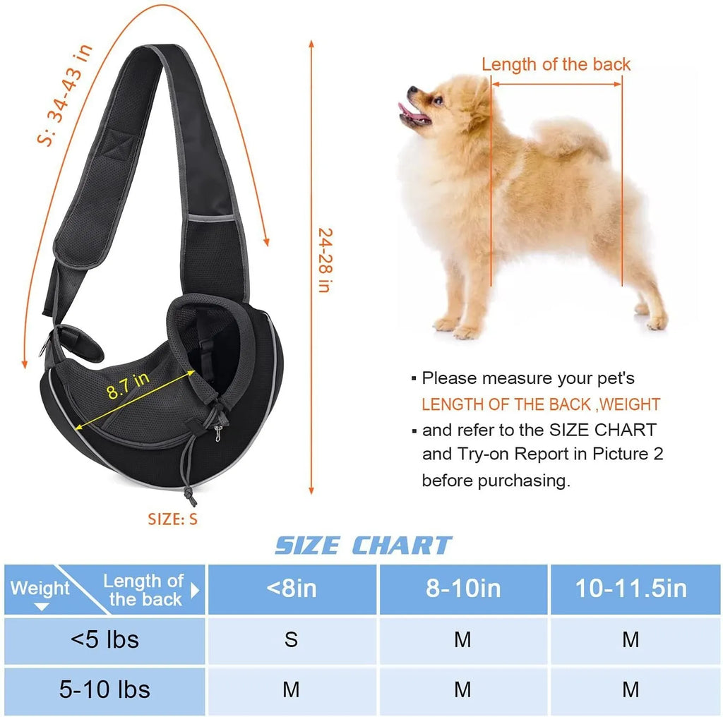 Women carrying black pet crossbody bag with small dog inside, Oxford material with drawstring closure