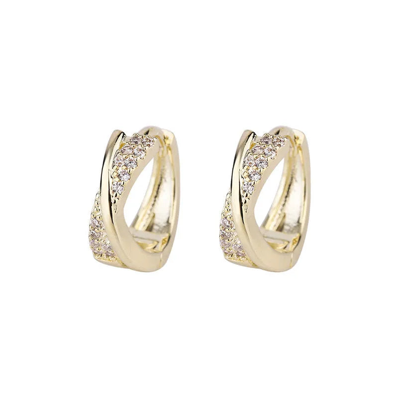 Geometric copper earrings with 14K yellow gold plating and zircon crystals