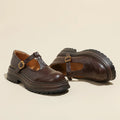 Vintage Mary Jane T-strap pumps for women, low heel, microfiber upper, round toe, buckle closure in black