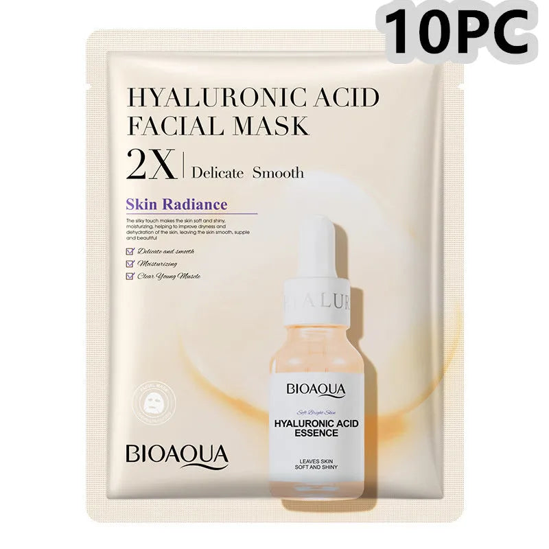 Single collagen hyaluronic acid facial sheet mask with 30g gel serum, shown on white background