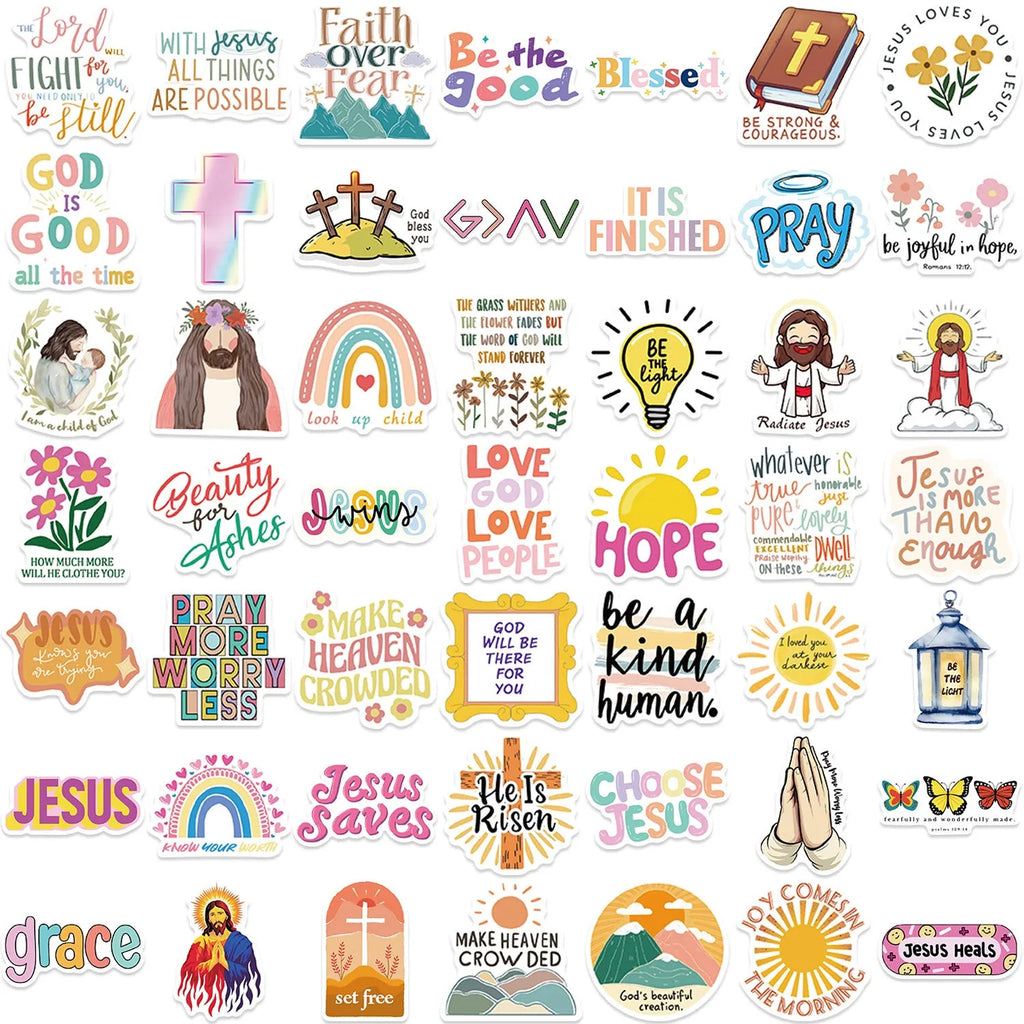 Set of 50 random design printed graffiti stickers on a sheet