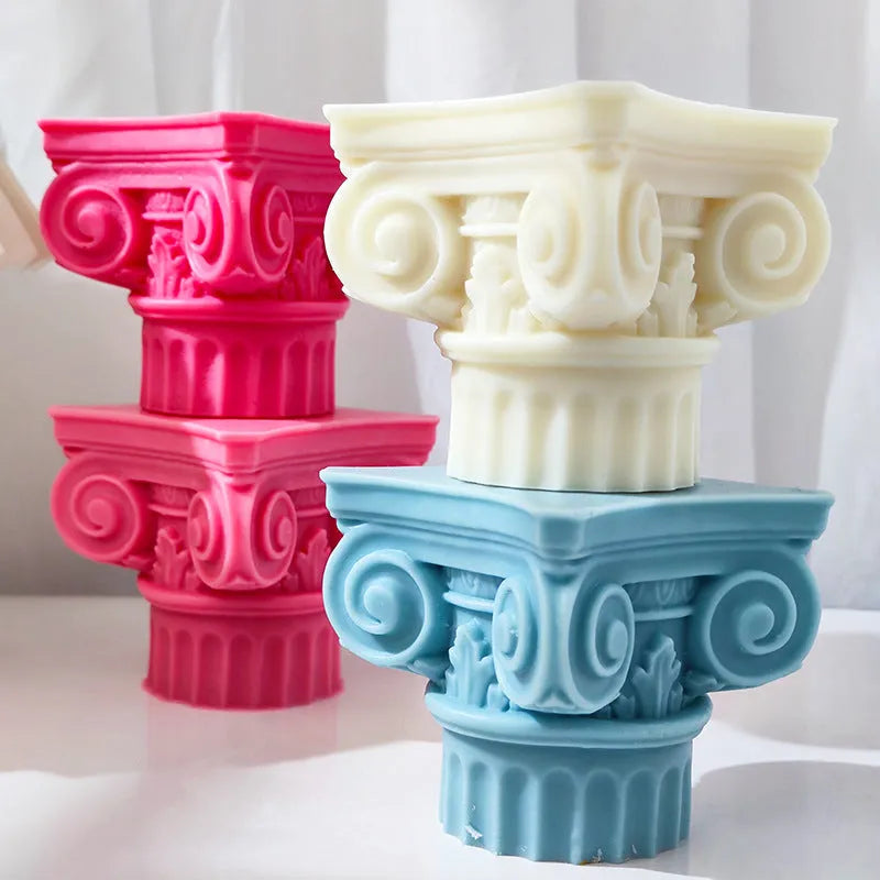 A tall, irregular-shaped Roman pillar silicone mould for candles and crafts.