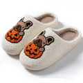 Halloween pumpkin pattern slippers with plush velvet cotton upper and TPR rubber soles
