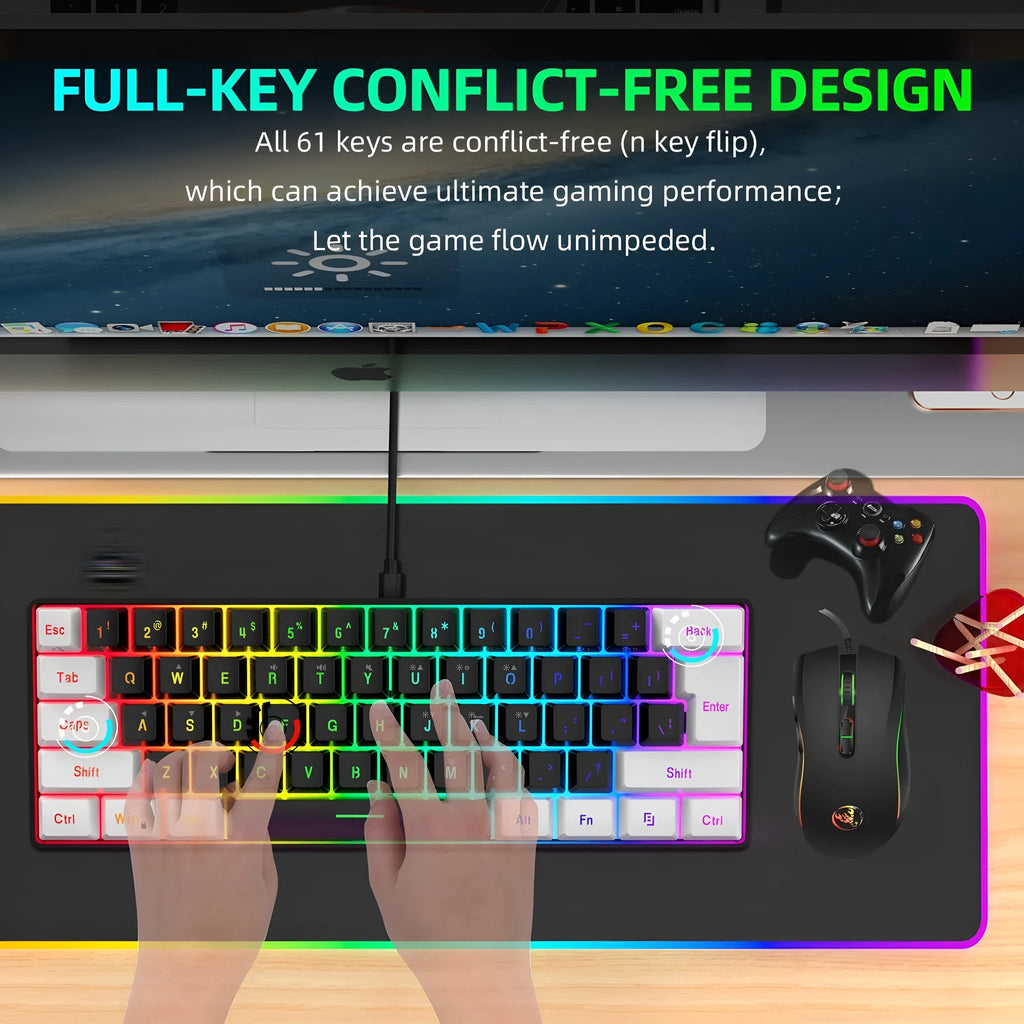 V700WB A869 white and black gaming keyboard and mouse set with colour backlight on desk