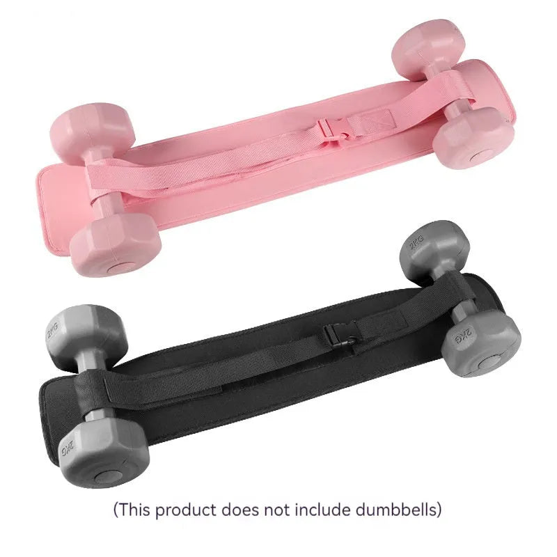 Black hip thrust resistance belt with dumbbell attachment for weight training