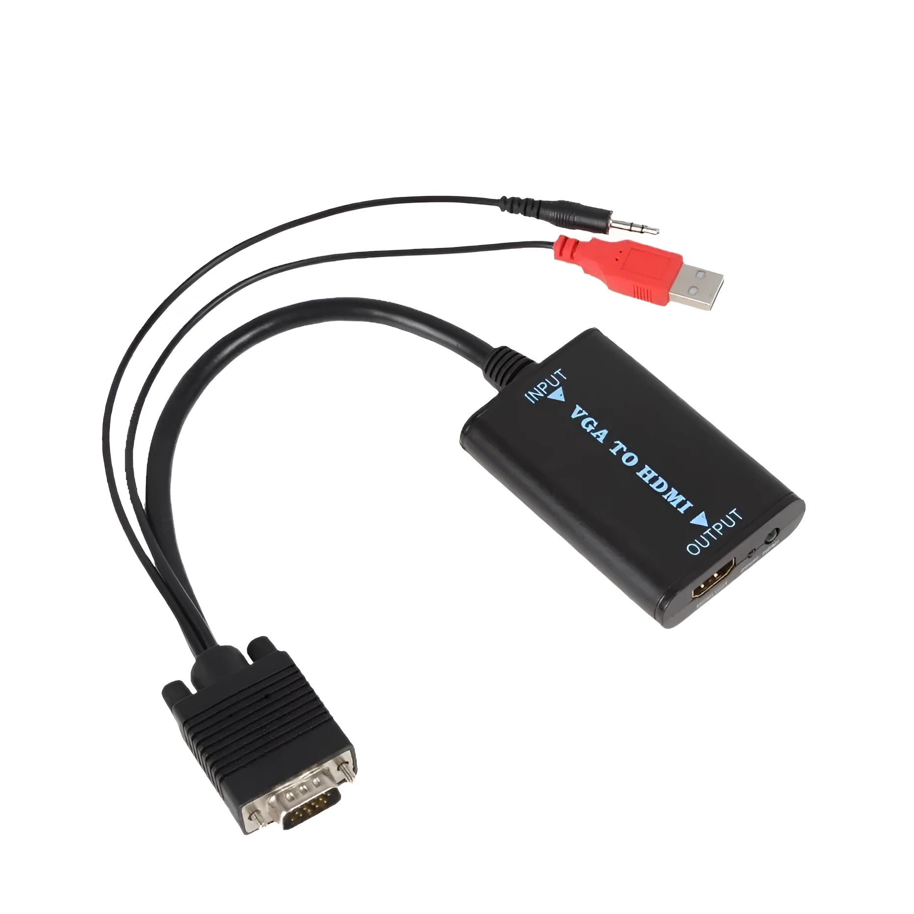 Black VGA to HDMI female converter with USB cable for audio and power