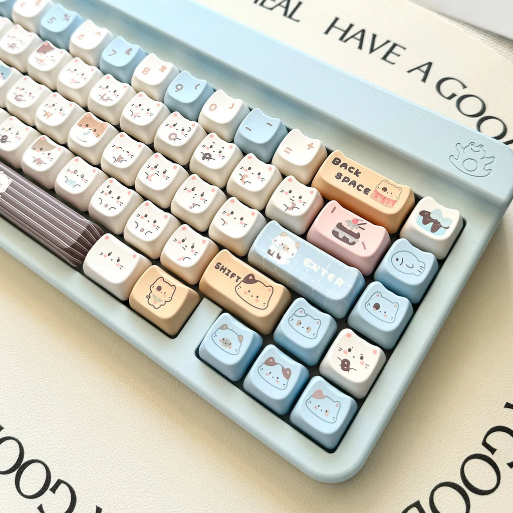 Sea salt cat design PBT keycap set for mechanical keyboards with March layout 7u supplement compatibility