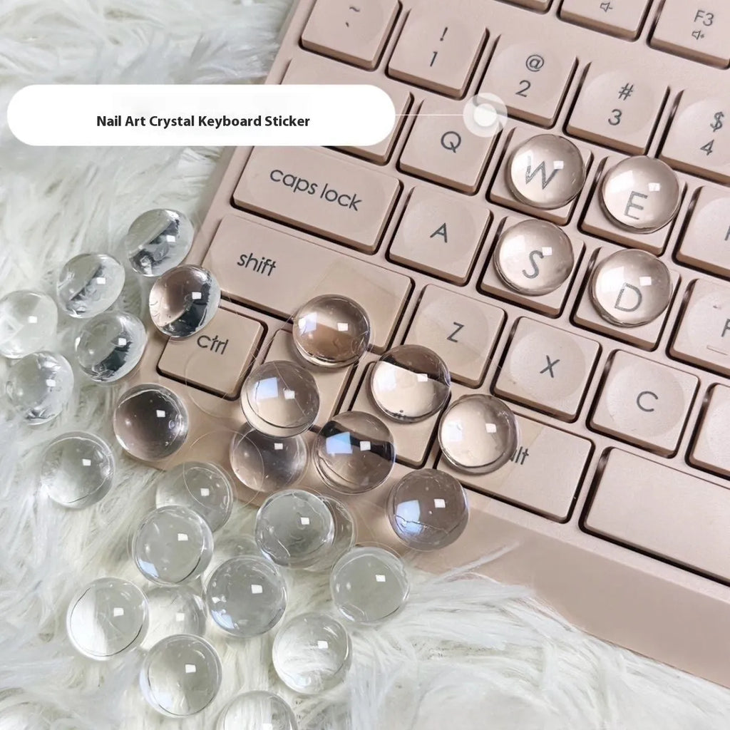 PVC crystal glass ball keyboard stickers in 12x6mm and 16x8mm sizes on a universal keyboard
