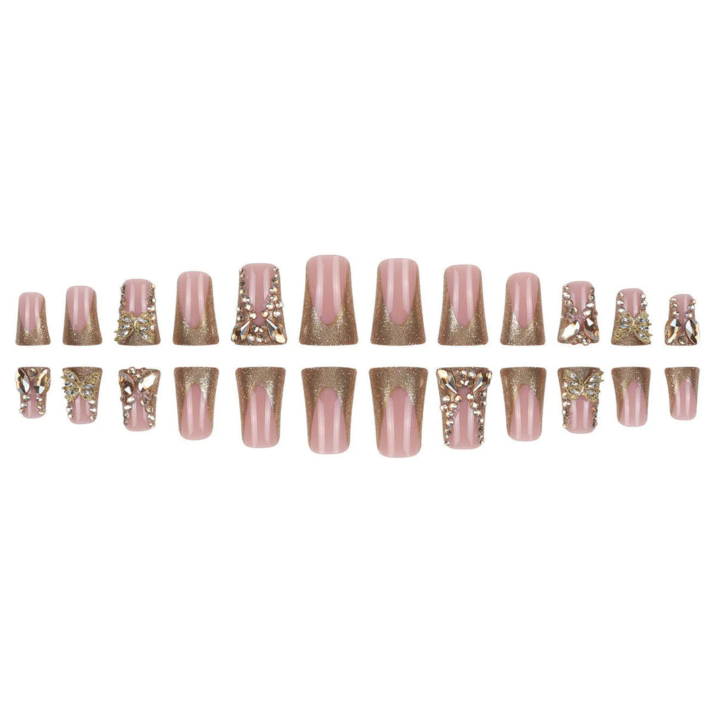 Golden diamond butterfly nail stickers 24pcs in colour D34 with glue or jelly glue for DIY manicure