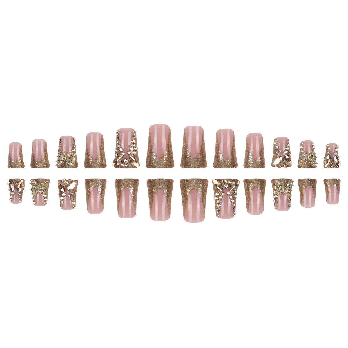 Golden diamond butterfly nail stickers 24pcs in colour D34 with glue or jelly glue for DIY manicure