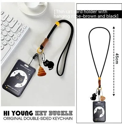Little black cat cartoon design plastic card holder with ferrule pendant attachment