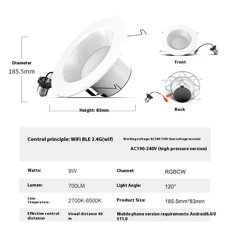 Smart RGBW colour changing ceiling lamp with remote control on a white background.