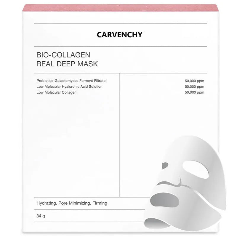 Collagen face mask box of 4 pieces, each 34g, for firming, hydrating and brightening skin