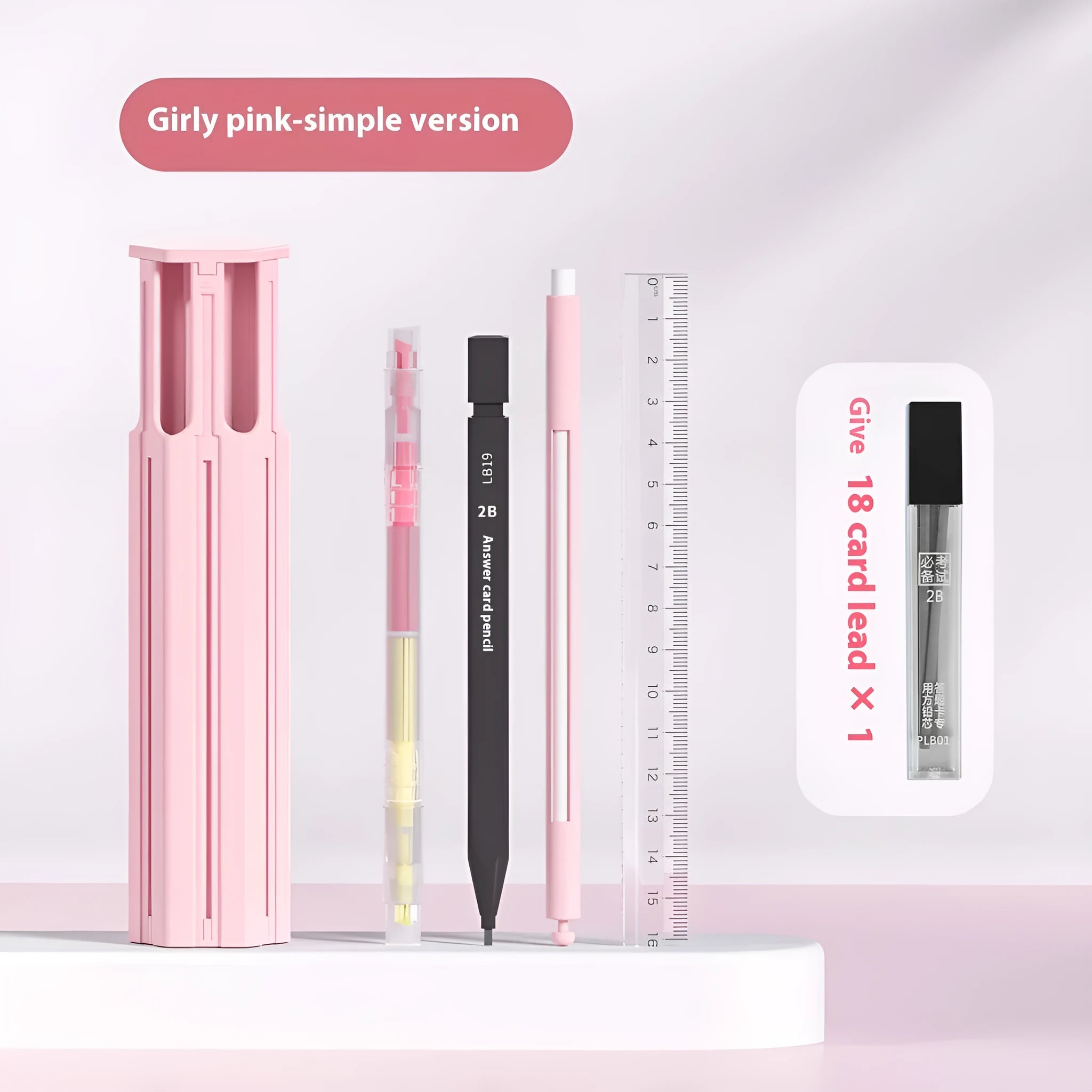Six pen pencil case set with pressing pen in plastic construction available in Sky Blue, Vigorous White and Girl Pink colours