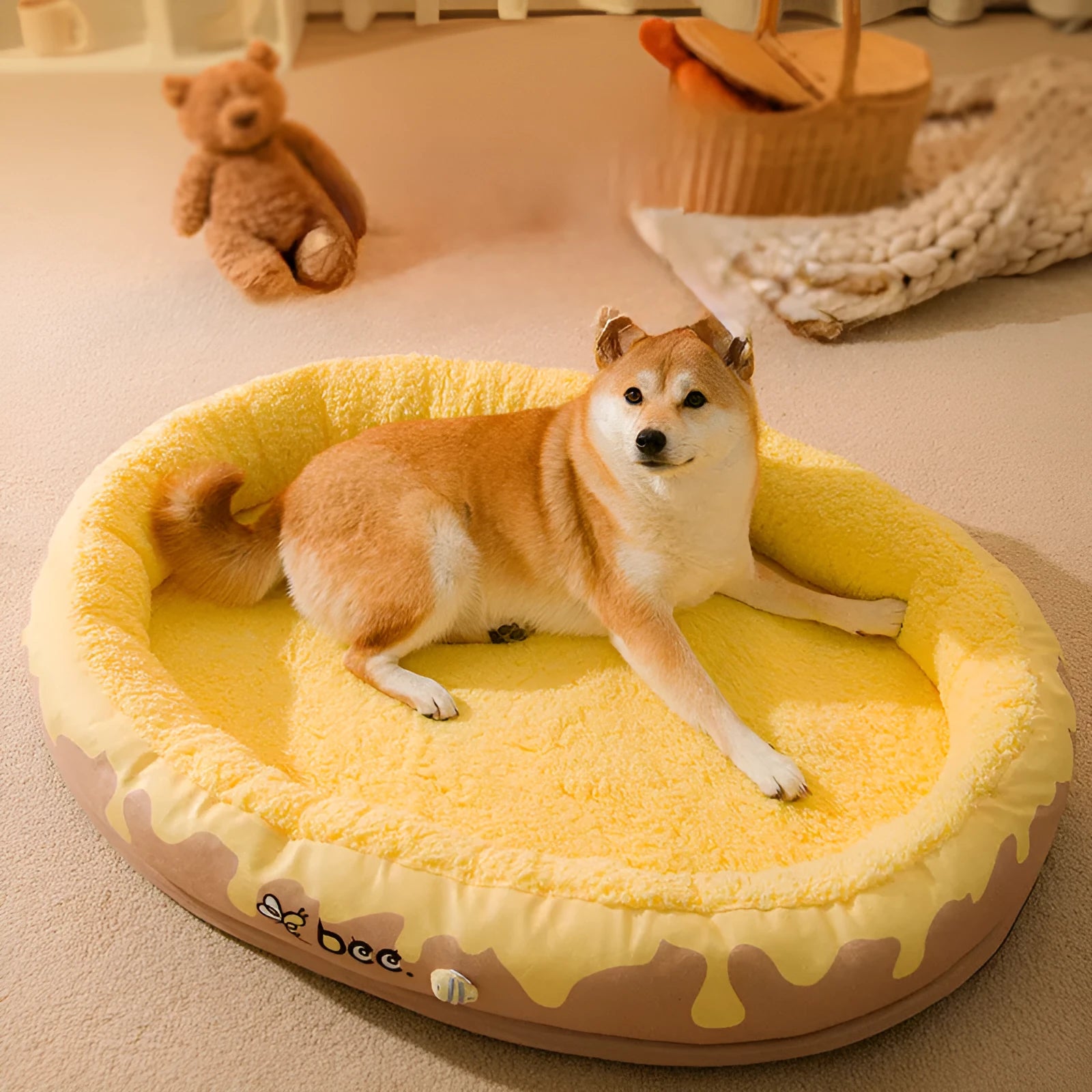 Gray dog bed with thickened velvet nest and double lining, suitable for small medium dogs and cats