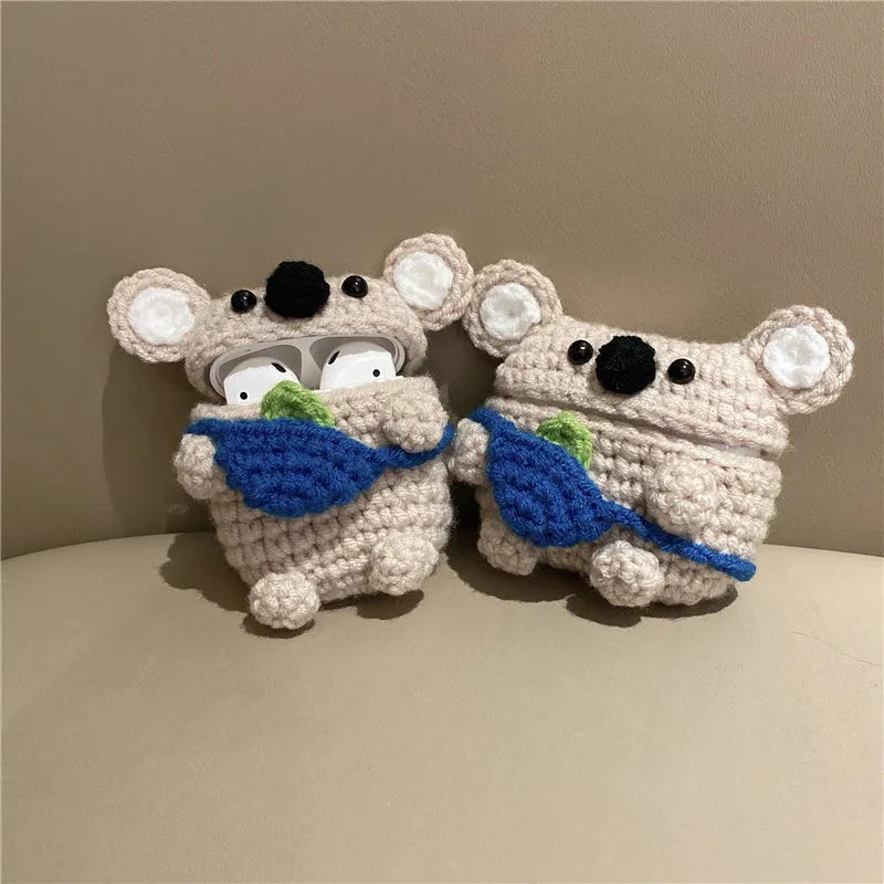 Handmade knitted koala bear backpack cover for AirPods protective case