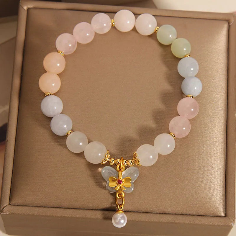 Crystal bracelet with colourful Morganite butterfly pendant for women