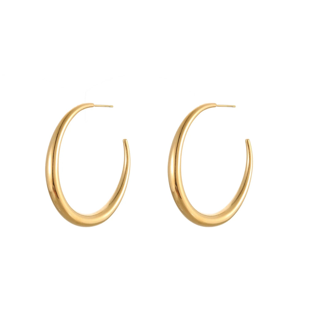 Women's stainless steel hoop earrings with 18K PVD gold plating in geometric round design