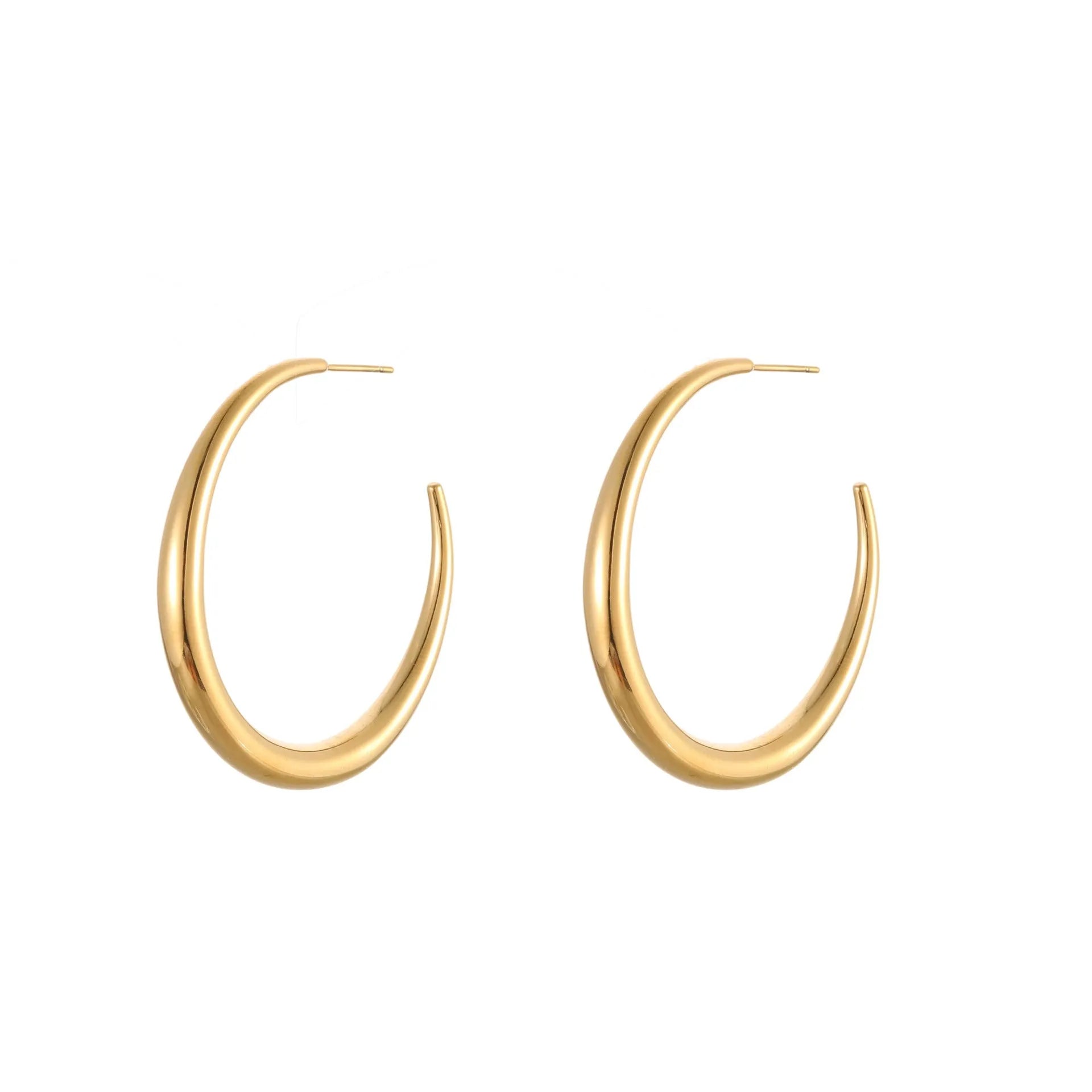 Women's stainless steel hoop earrings with 18K PVD gold plating in geometric round design