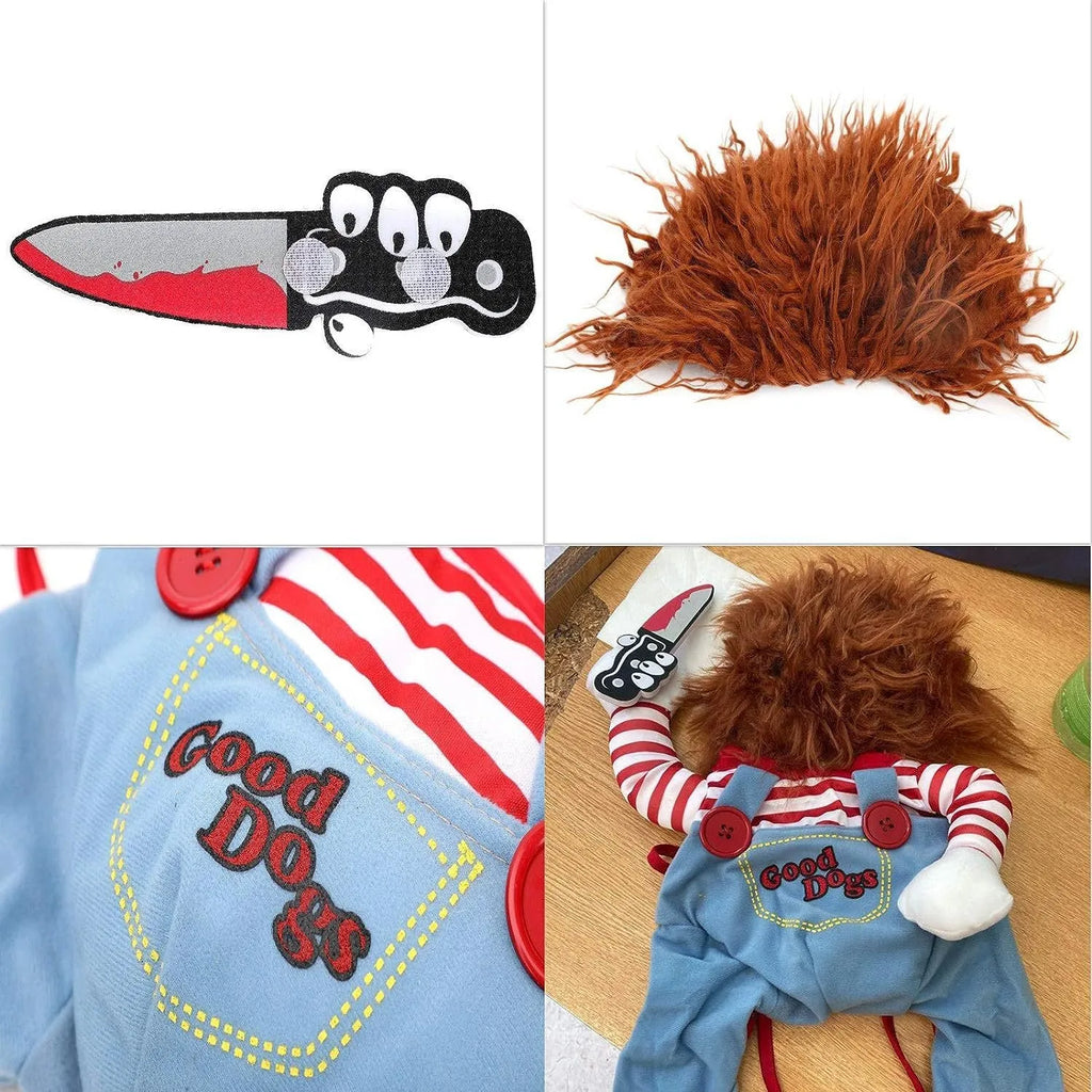Striped harness pants Halloween costume for dogs and cats three-piece set with knife accessory