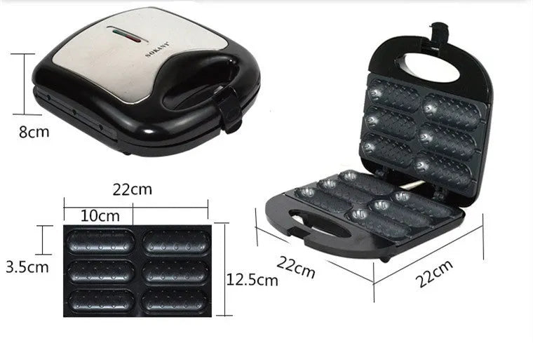 Black hot dog sausage machine with non-stick coating on kitchen counter