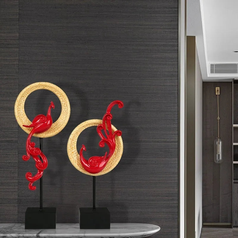 European style synthetic resin Phoenix ornament in a choice of festive red, rose gold or elegant silver finish.