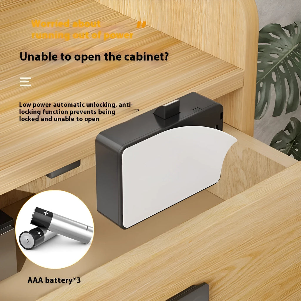 Electronic invisible drawer lock with key for punch-free installation on wardrobes and safes