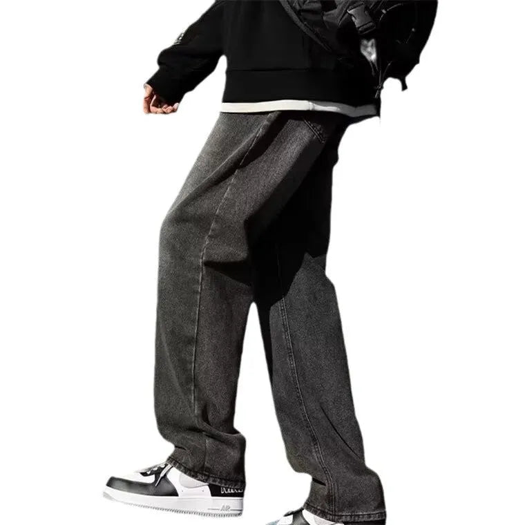 Men's winter jeans with wool lining standard gray colour polyester blend leisure trousers