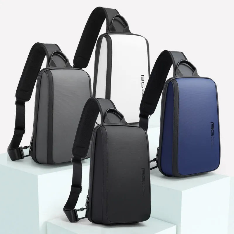 Blue Oxford cloth mens messenger bag with double shoulder strap measuring 33x21x10cm